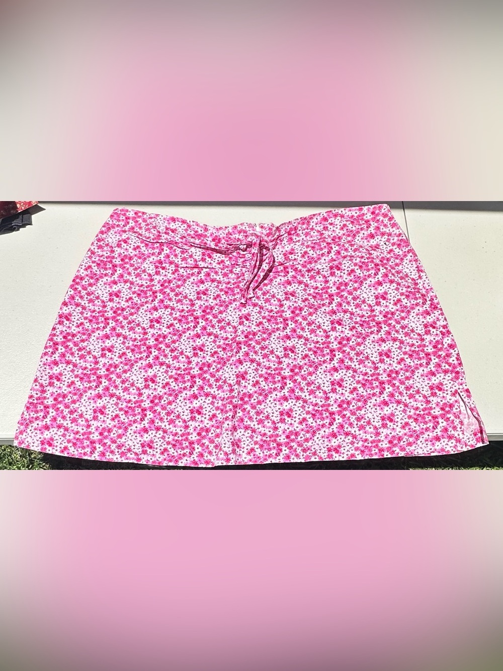 90’s TILT- Pink Floral Mini Skirt with Drawstring Waist